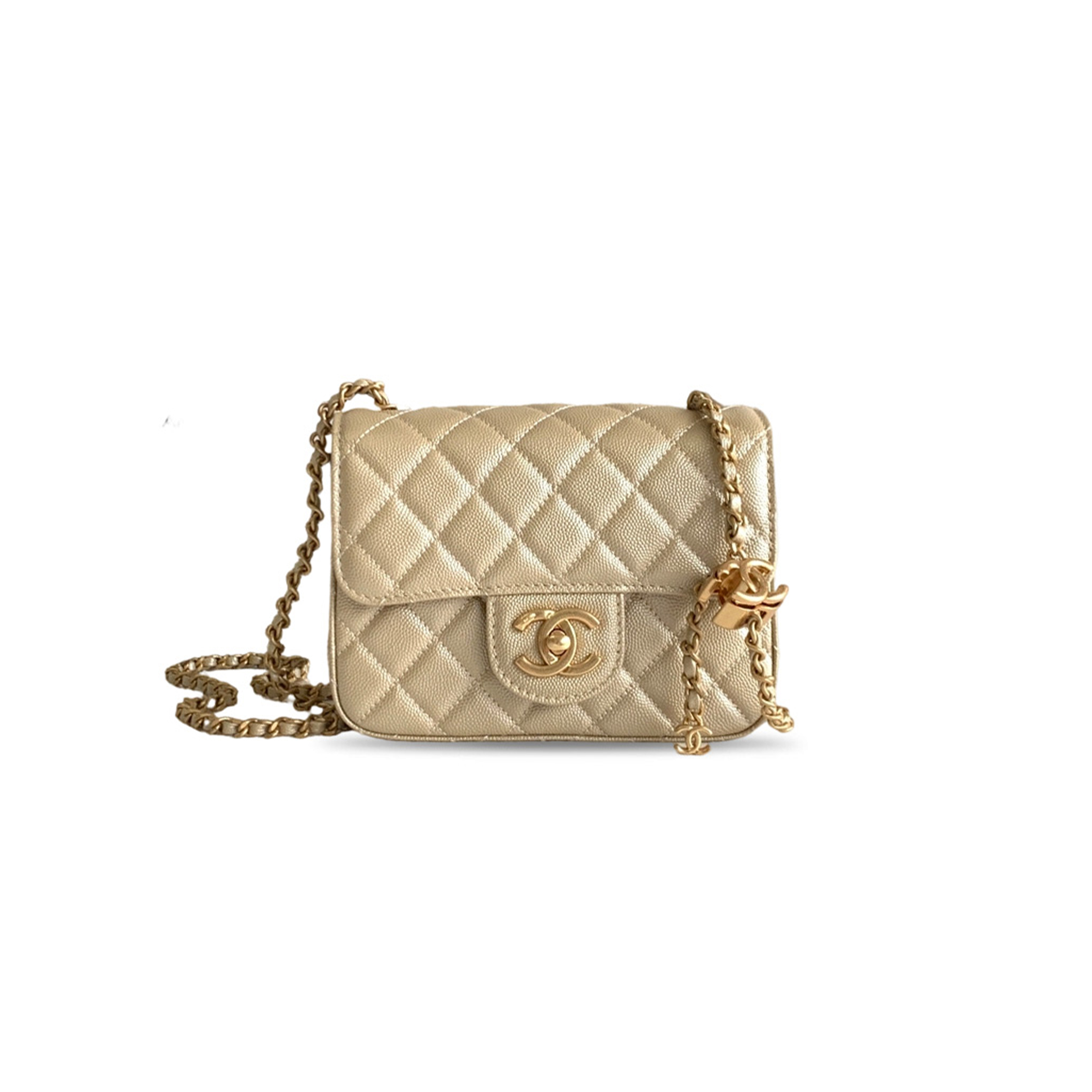 CHANEL GOLD GRAINED CALFSKIN SHOULDER BAG GOLDEN AS5758 (18*13*7cm)